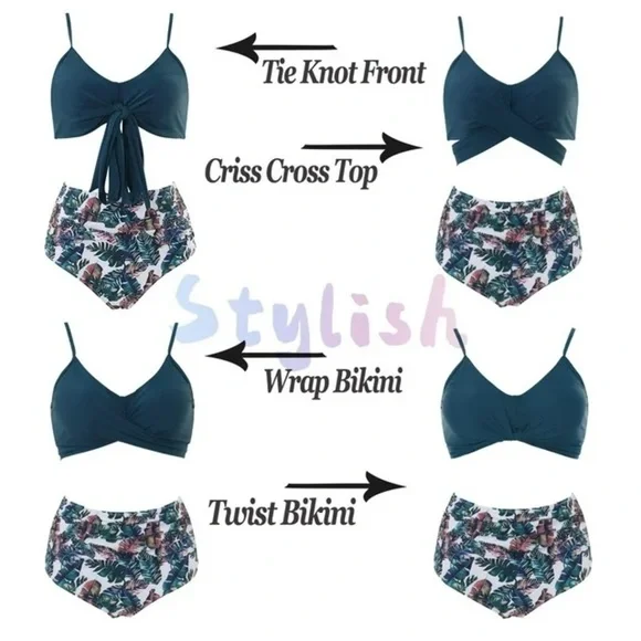 Women Cross Wrap Halter Bikini Set High Waisted Push Up Two Piece Swimsuits XL - Picture 2 of 6